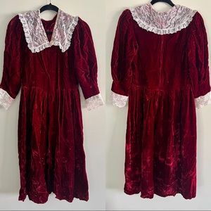 Vintage burgundy red velvet lace dress